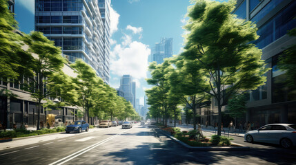 Obraz premium Modern Urban Street with Green Trees