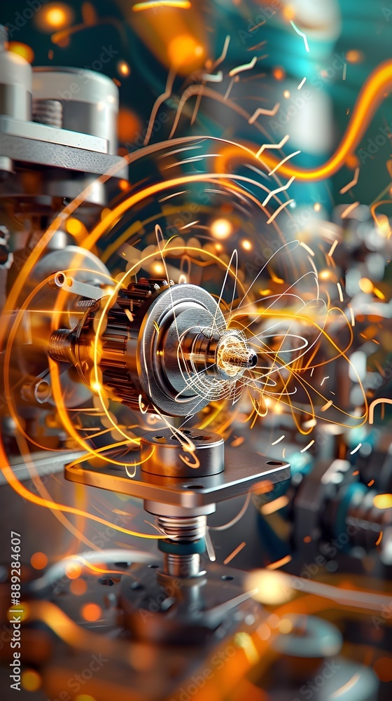 Poster mesmerizing eddy current tester in motion against a backdrop of fatigue-themed textures