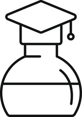 Line art icon of a chemical flask wearing a graduation cap, representing the pursuit of knowledge in chemistry and scientific disciplines
