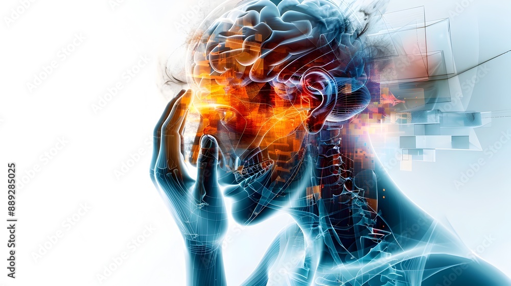 Poster radiographic visualization of mind's chromatic layers and neural patterns