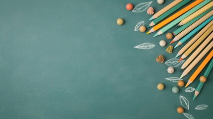 Fototapeta premium Classroom decorations ,Vibrant and lively Double exposure silhouette with chalkboard