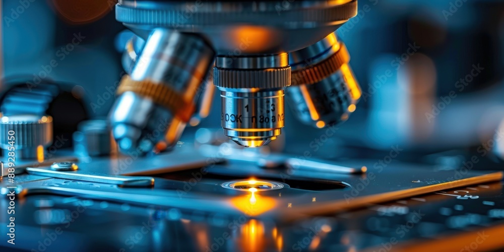 Poster close-up of a microscope in a laboratory setting