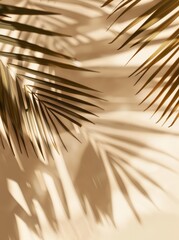 Obraz premium White wall with neutral pastel floor. Abstract backdrop of shadowed palm leaves. Neutral tropical palm mockup on light background.
