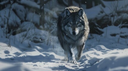 Fototapeta premium wild wolf in natural habitat generative ai