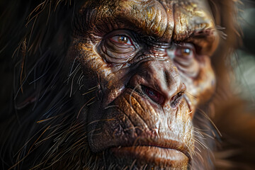 Close up of face of Neanderthal man, closest extinct human relative