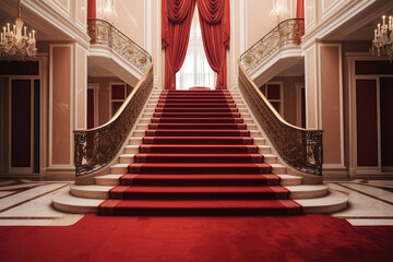 Obraz premium Opulent Grand Staircase with Regal Red Carpet