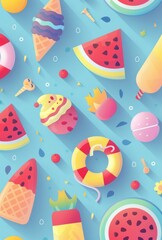 Background with pool floats in water for banners, cards, flyers, social media wallpapers, etc.
