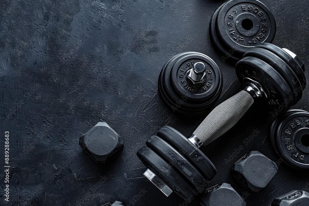 Canvas Prints set of dumbbells on gym floor