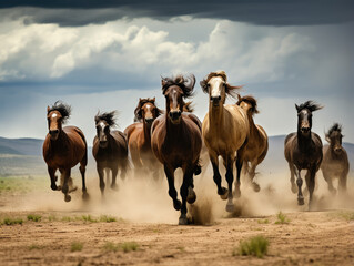 Obraz premium Majestic Herd of Horses Galloping Across the Plains