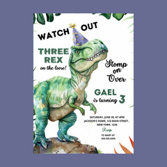 Jungle Dinosaur Three-rex Invitation © printdiyparty@gmail