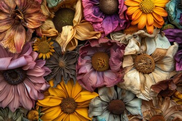 Sculpture of frozen summer flowers in ice as a background for abstract art