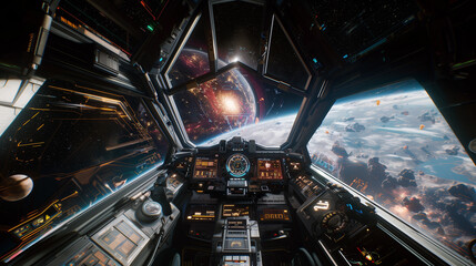 Futuristic Spaceship Cockpit with Stunning Space View 