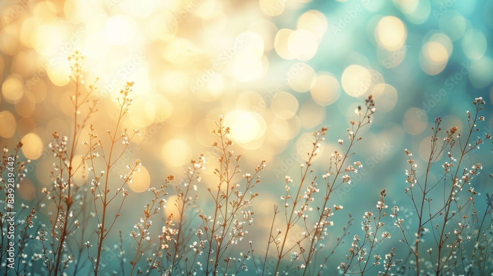 Aufkleber it's a sunny spring meadow with green grass and a blue sky. it has an abstract background with light