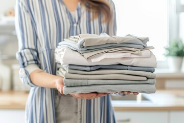Hands Carrying Clean Folded Clothes