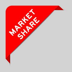 Red color of corner label banner with word market share on gray background