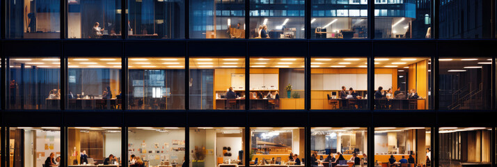Modern Office Building Alive with Nighttime Activity