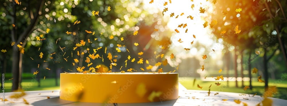 Aufkleber summer display platform with yellow podium background. minimal summer display platform with yellow p