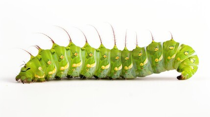 Luna Moth Caterpillar full body on white background