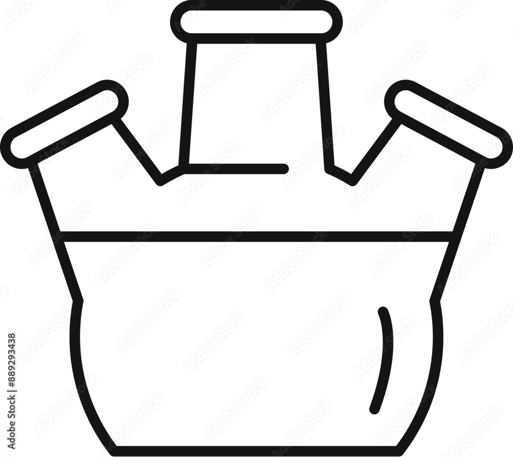 Poster line icon of a chemical flask with three necks being used for experiments