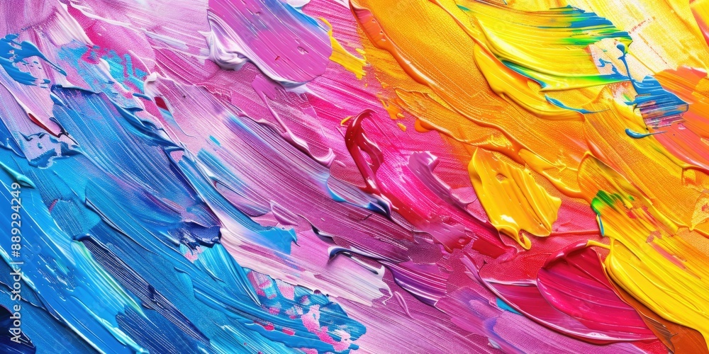 Aufkleber a close-up view of a vibrant painting on a canvas, showcasing its texture and color details