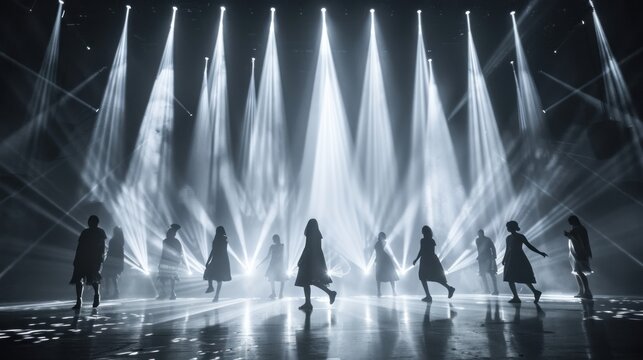 During a high-energy dance performance, a lighting designer manages a complex array of moving lights and strobes. The choreography of lights mirrors the dancers' movements, adding an extra layer of