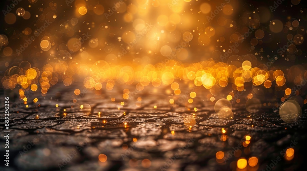 Poster luminous circles in the dark, festive background with bokeh and bright golden lights. background wit