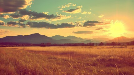 Obraz premium Sunset panorama with beautiful nature background.