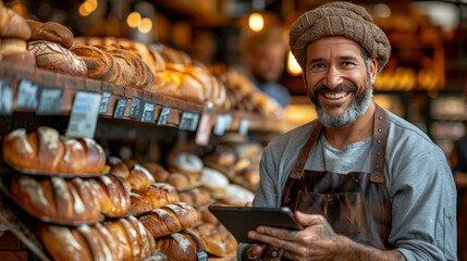 Couple Owners Using Digital Tablet in a Bakery