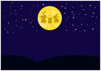 Fototapeta premium 秋の十五夜お月見フレーム背景7紺色