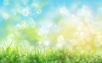 Obraz premium A light green and blue spring background with a sun shine and blurry lines