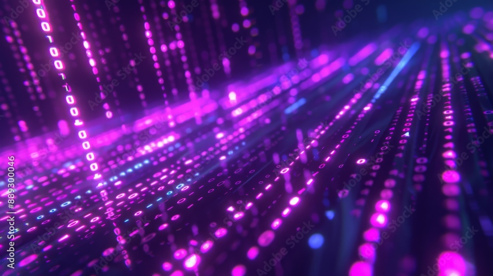 Aufkleber Abstract digital background with purple and blue glowing binary code.