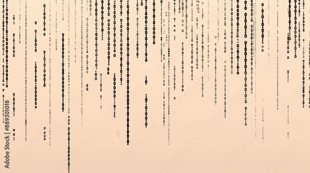 Aufkleber Black binary code digits fall in vertical lines on a light beige background.