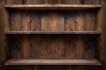 Shelf. Wooden Empty Bookshelf on Wall Background Interior Design