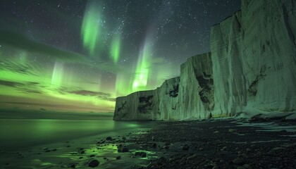 Green Aurora Borealis Lights Up The Cliffs Of Dover At Night