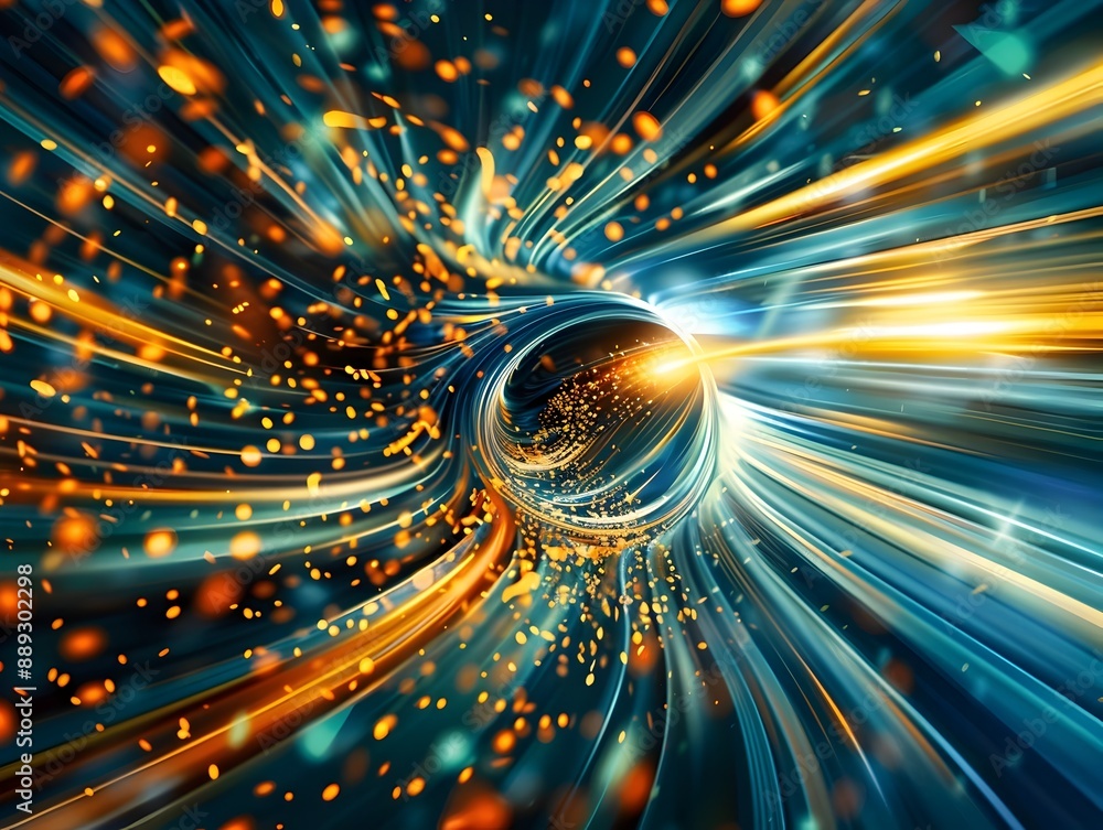 Poster swirling magnetic particle explosion of captivating luminous patterns and dynamic motion