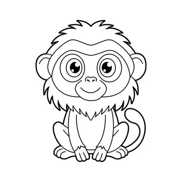 recommend clip art: Cute outline baboon drawing for coloring page. Monkey for coloring book, colourless, editable stroke