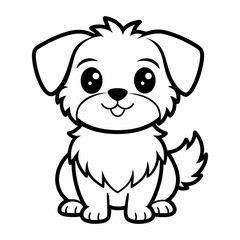 Coloring page with outline cute dog. Contour of puppy for coloring book for preschool kids