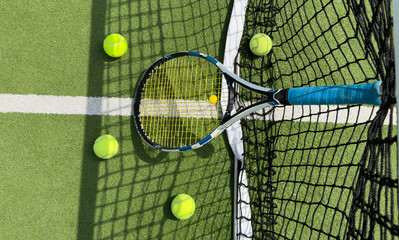 Close up Tennis racket and ball