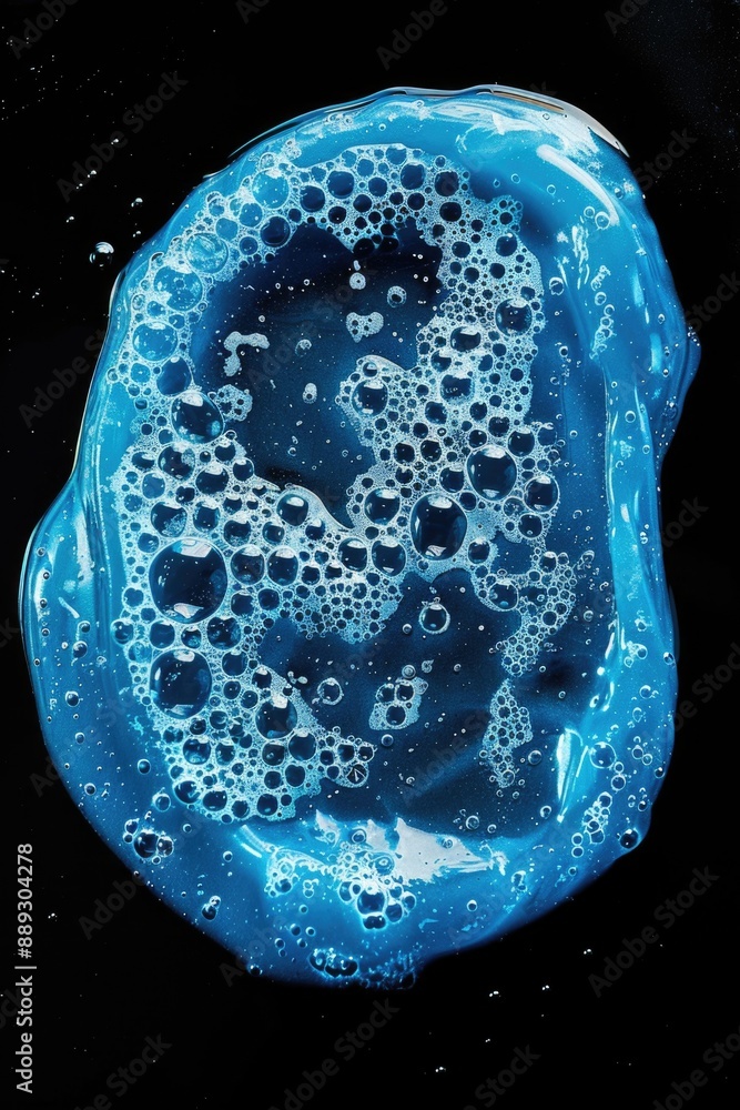 Fototapete a close-up view of a blue liquid or solid on a dark background, suitable for use in science and tech