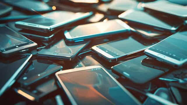 A pile of mobile phones with varying screen sizes and shapes