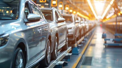 Modern Car Assembly Line at Sunrise