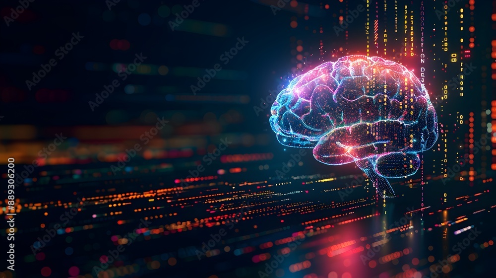 Poster glowing digital brain symbolizing intelligence and advanced technology