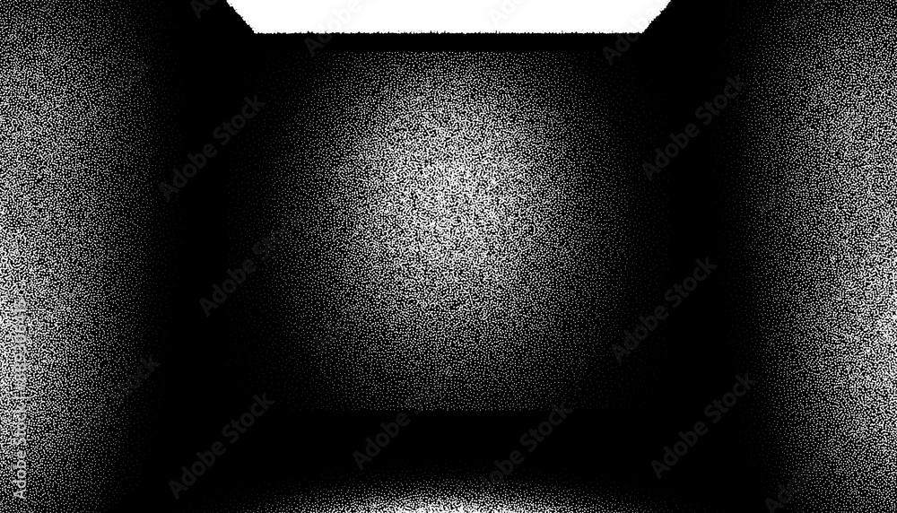Poster abstract dark room with lights in retro dotwork style