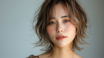 Close Up Portrait of a Young Woman With Wavy Brown Hair