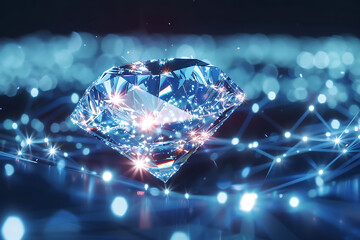 Fototapeta premium Digital wireframe polygon illustration of diamonds, featuring geometric shapes and sharp lines to create a modern, tech-inspired depiction of precious gems.
