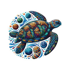Colorful sea turtle vector, animal turtle cartoon amphibian.