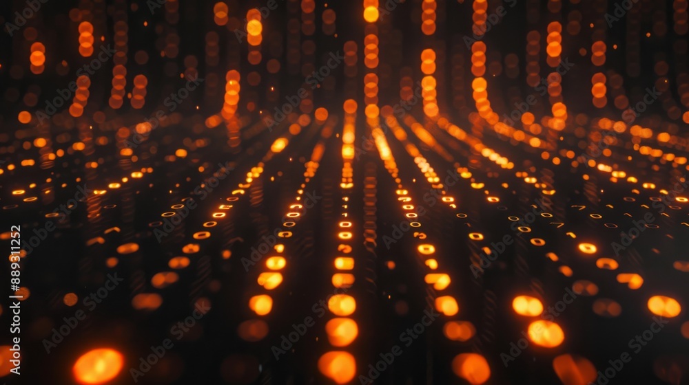 Poster Orange lights illuminate a dark background, creating a pattern of lines and circles.