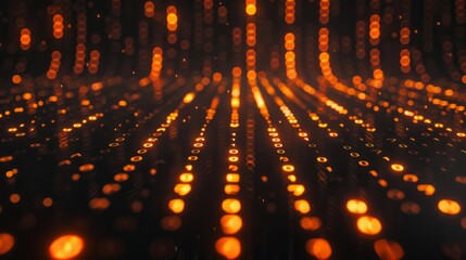 Orange lights illuminate a dark background, creating a pattern of lines and circles.