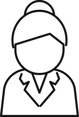 Simple black and white line icon of a businesswoman wearing a suit