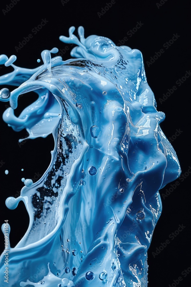 Aufkleber a close up shot of a blue liquid wave on a black background, ideal for use in science and technology